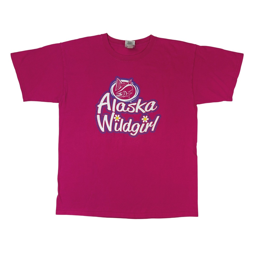 Gildan Alaska Wildgirl Youth XL‎ Pink Graphic T Shirt Fish Outdoor Nature Tee